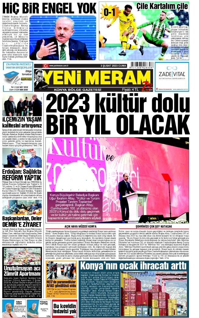3 Şubat 2023 Yeni Meram Gazetesi
