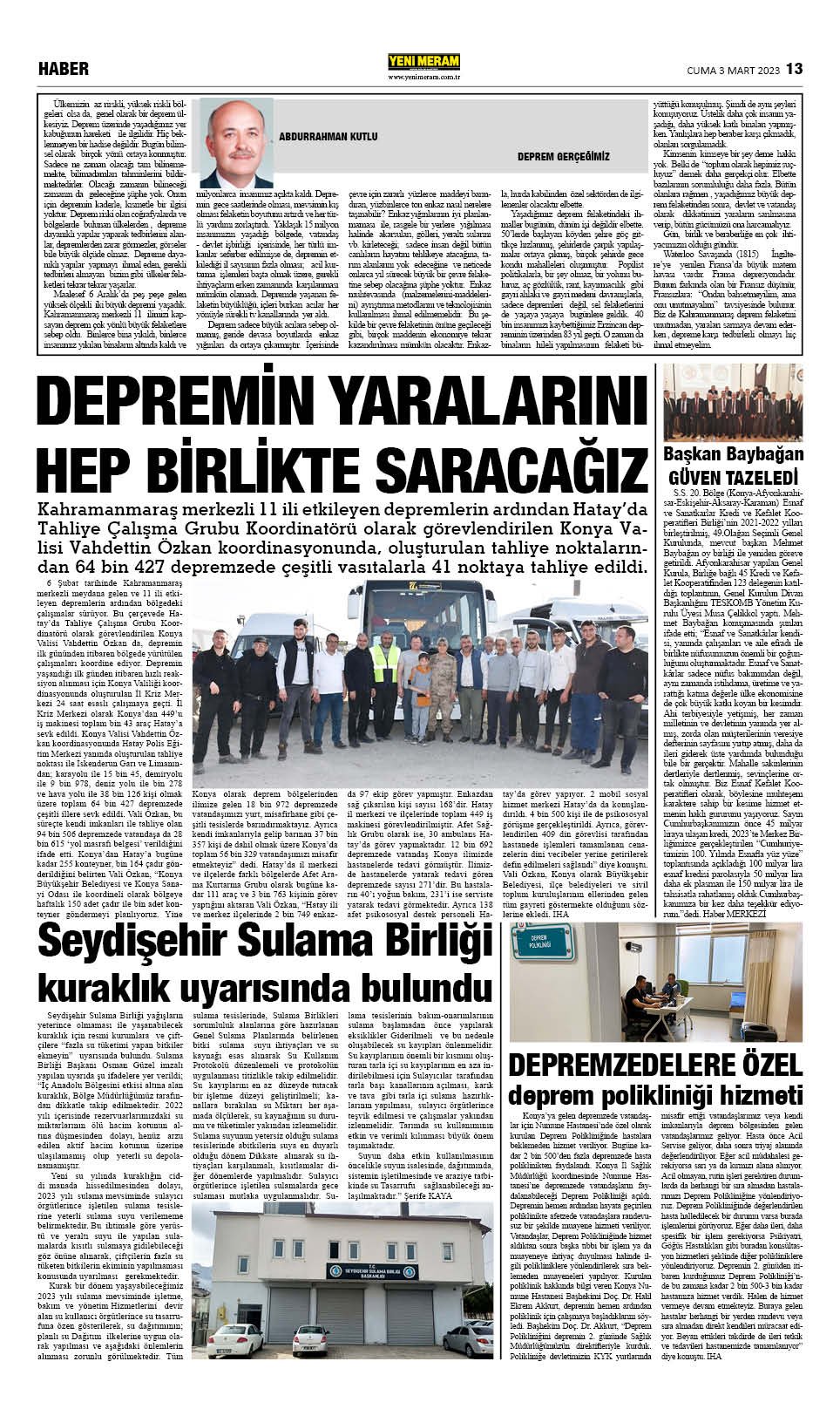 3 Mart 2023 Yeni Meram Gazetesi
