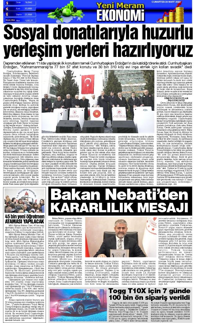 25 Mart 2023 Yeni Meram Gazetesi