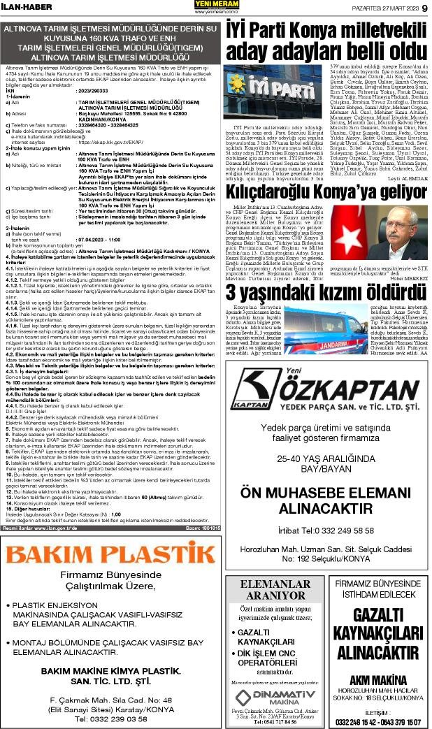 27 Mart 2023 Yeni Meram Gazetesi
