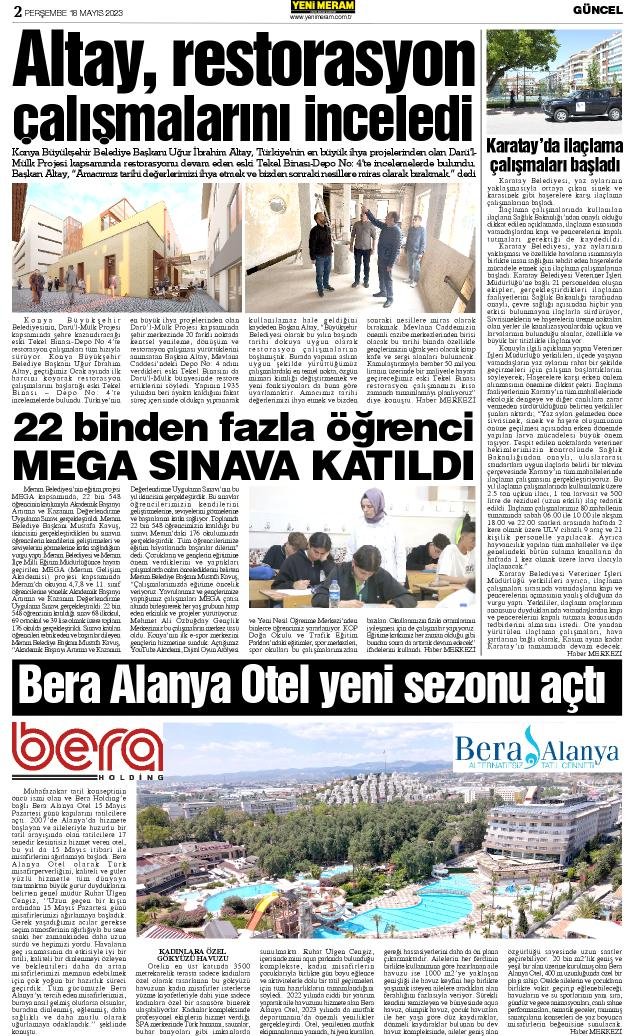 18 Mayıs 2023 Yeni Meram Gazetesi
