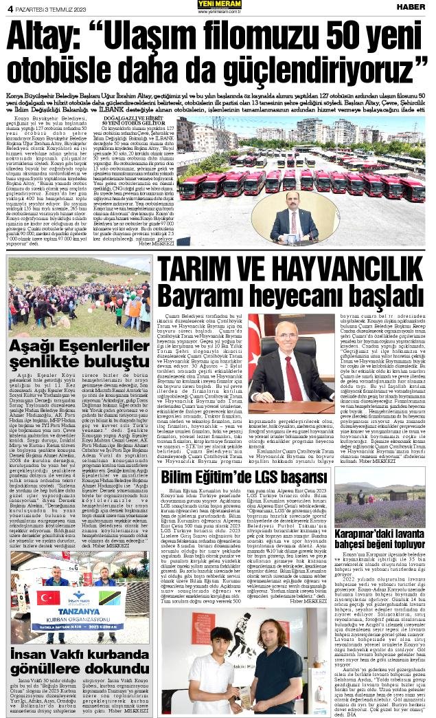 3 Temmuz 2023 Yeni Meram Gazetesi
