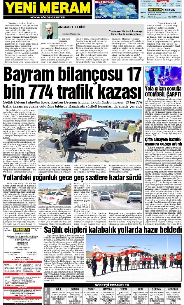 4 Temmuz 2023 Yeni Meram Gazetesi
