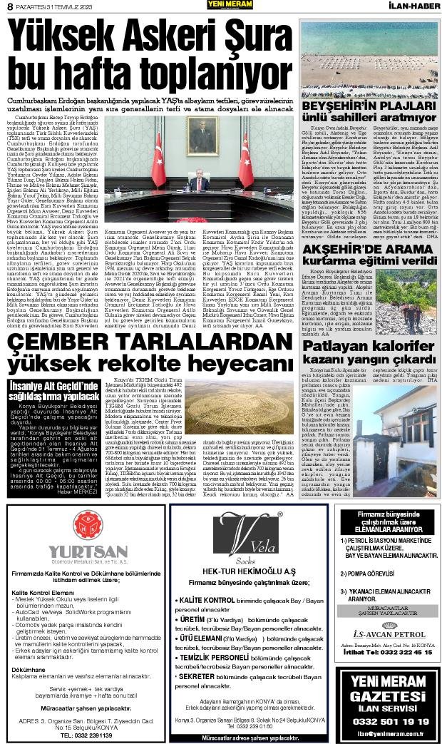 31 Temmuz 2023 Yeni Meram Gazetesi

