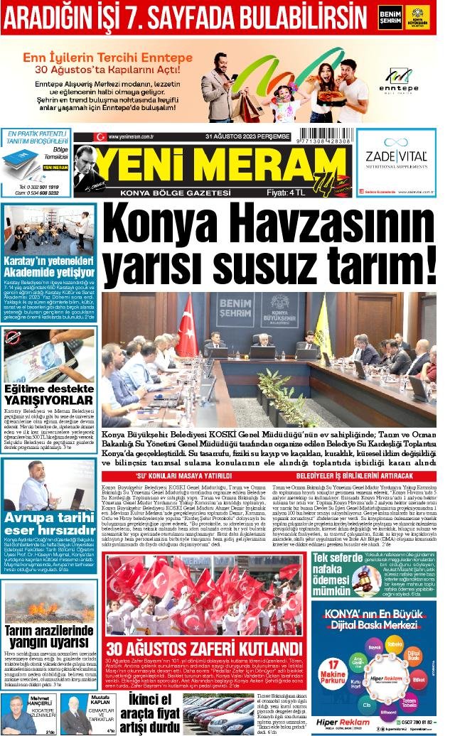 31 Ağustos 2023 Yeni Meram Gazetesi

