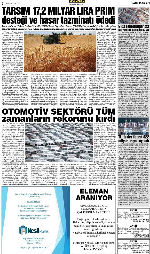 5 Ocak 2024 Yeni Meram Gazetesi

