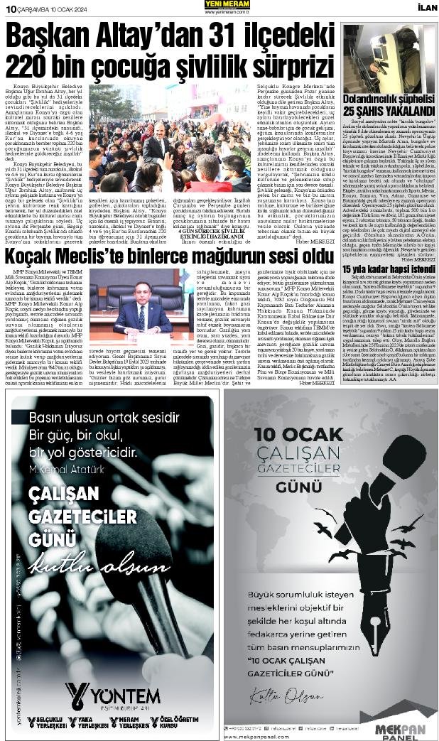 10 Ocak 2024 Yeni Meram Gazetesi
