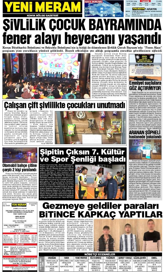 12 Ocak 2024 Yeni Meram Gazetesi
