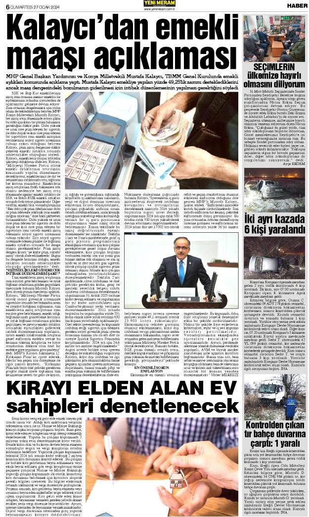 27 Ocak 2024 Yeni Meram Gazetesi