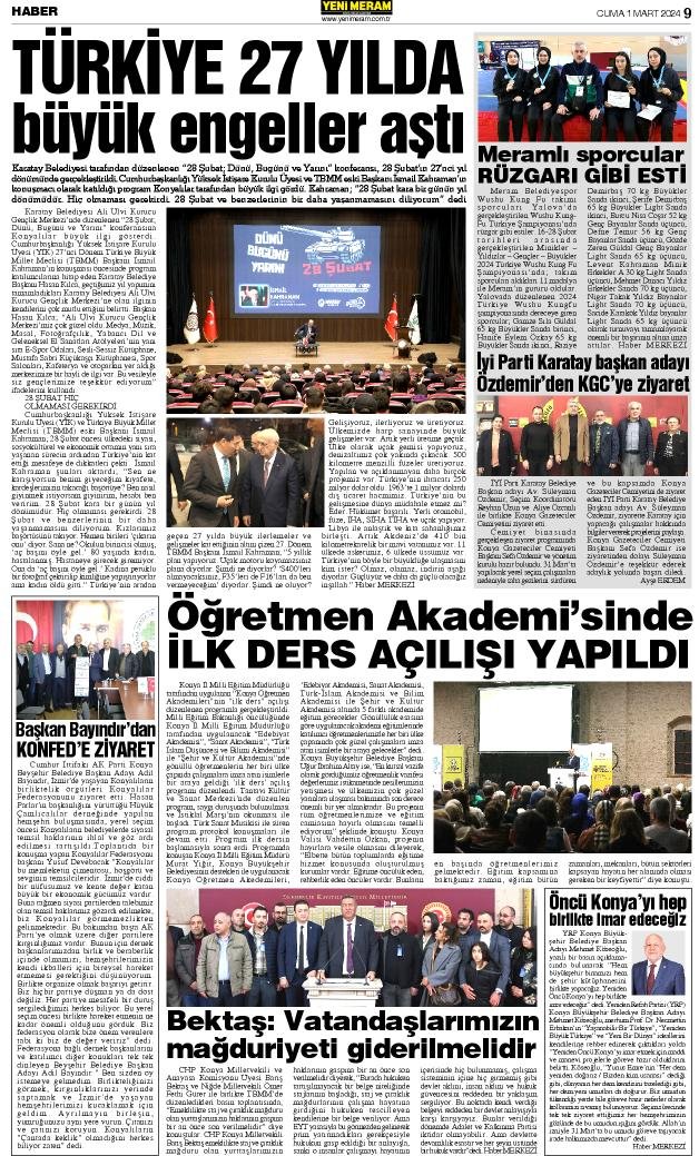 1 Mart 2024 Yeni Meram Gazetesi
