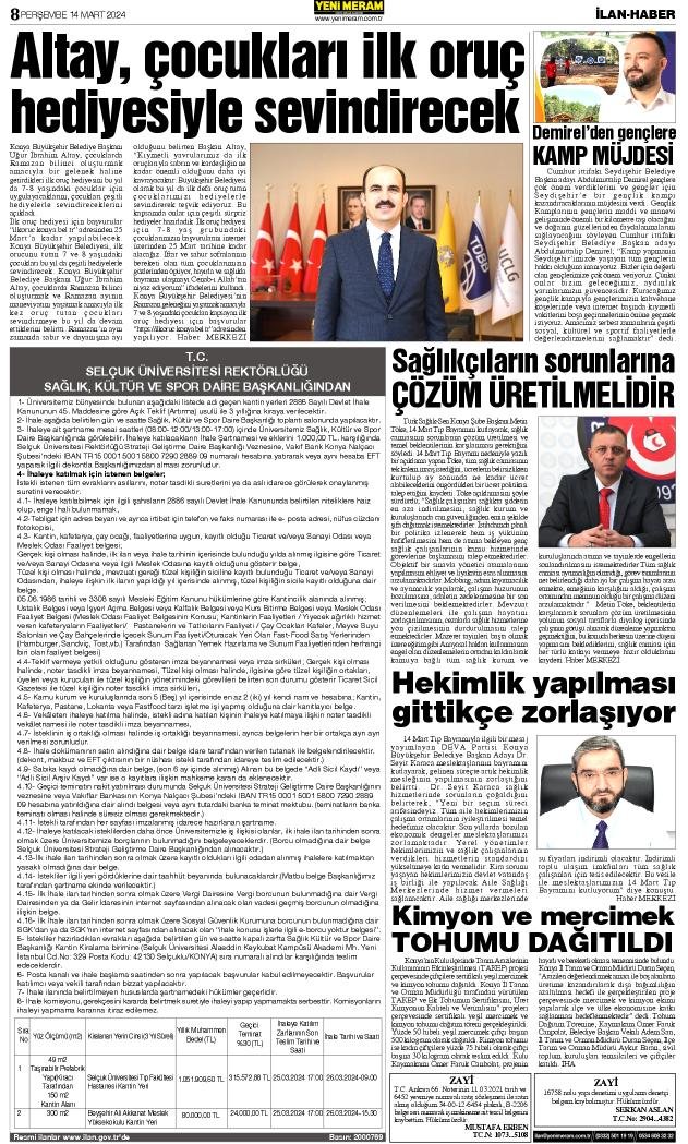 14 Mart 2024 Yeni Meram Gazetesi
