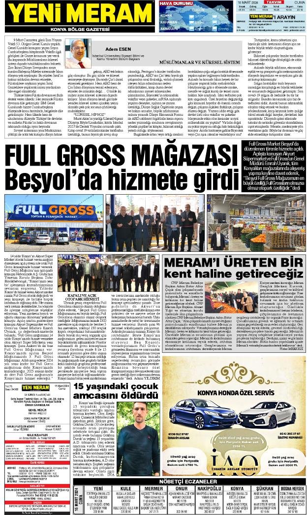 15 Mart 2024 Yeni Meram Gazetesi
