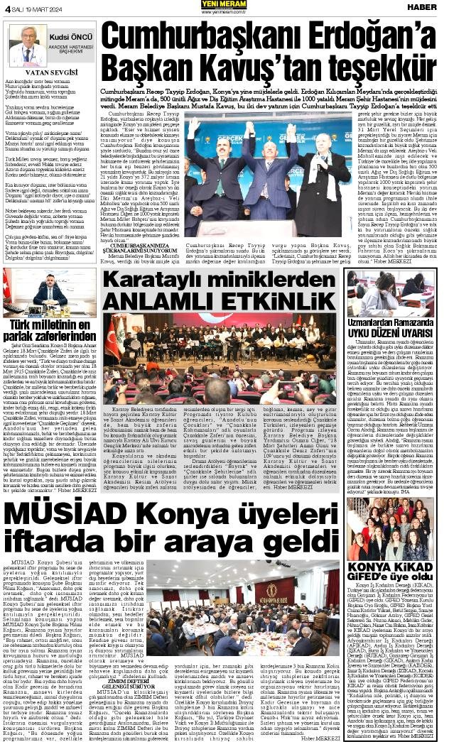 19 Mart 2024 Yeni Meram Gazetesi
