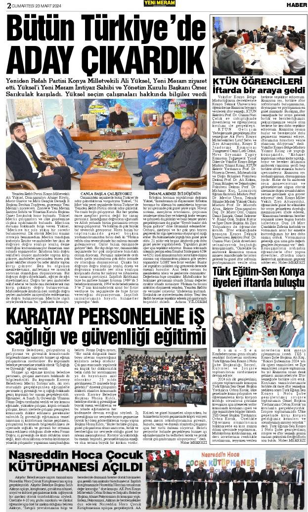 23 Mart 2024 Yeni Meram Gazetesi