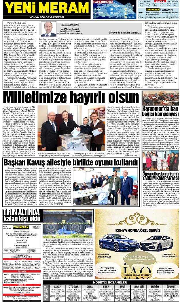 1 NİSAN 2024 Yeni Meram Gazetesi