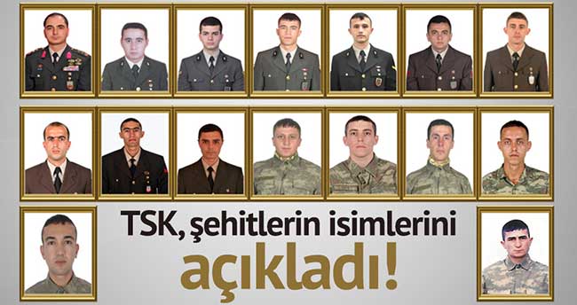 TSK, şehit isimlerini açıkladı