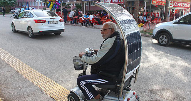 Güneş enerjili engelli aracı yaptı