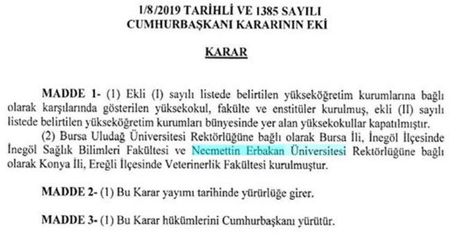 NEÜ’de Veterinerlik  Fakültesi kuruldu
