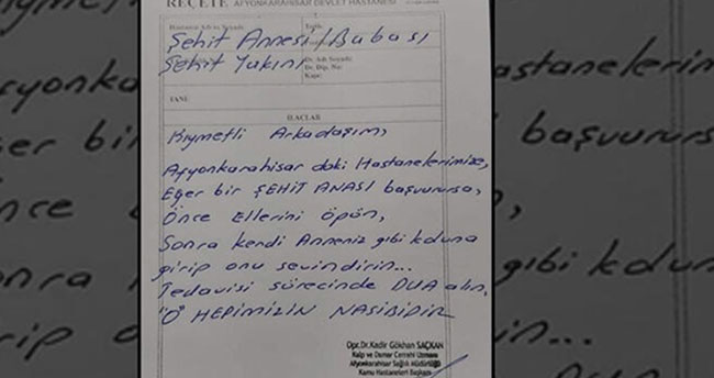 Şehit annesine yazdığı reçete gözyaşlarına boğdu