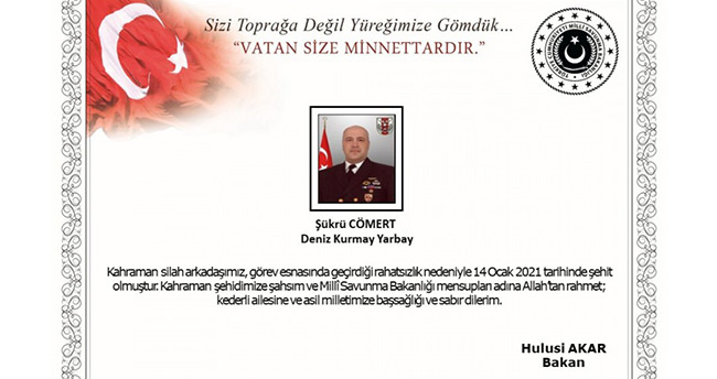 Deniz Kuvvetleri Komutanlığında görevli kurmay yarbay tedavi gördüğü hastanede şehit oldu