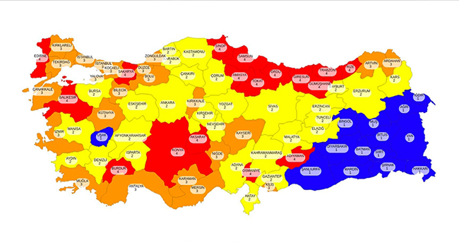 81 ilin koronavirüs risk haritası paylaşıldı