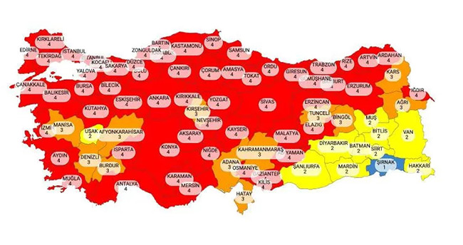 Risk haritası yayınlandı! İşte kırmızıya dönen iller