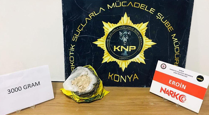 Konya’da 3 günde 3 kilo 265 gram eroin ele geçirildi