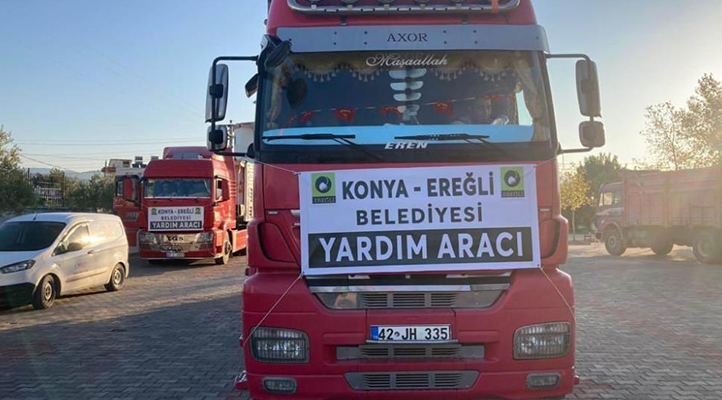 Ereğli Belediyesinin yangın bölgesine gönderdiği yardım yerine ulaştı