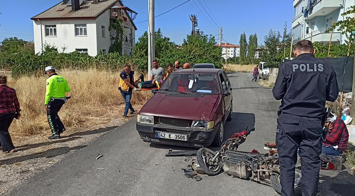 Konya’da otomobil ile elektrikli bisikletin çarpıştığı kazada 2 kişi yaralandı