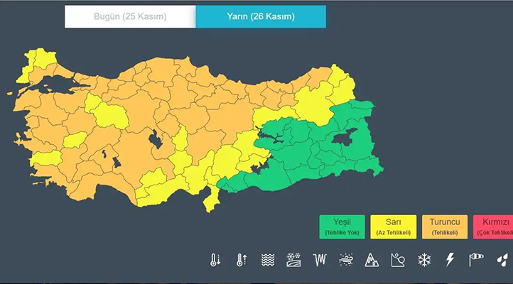 Konya’nın da olduğu 64 il için sarı ve turuncu kodlu meteorolojik uyarı