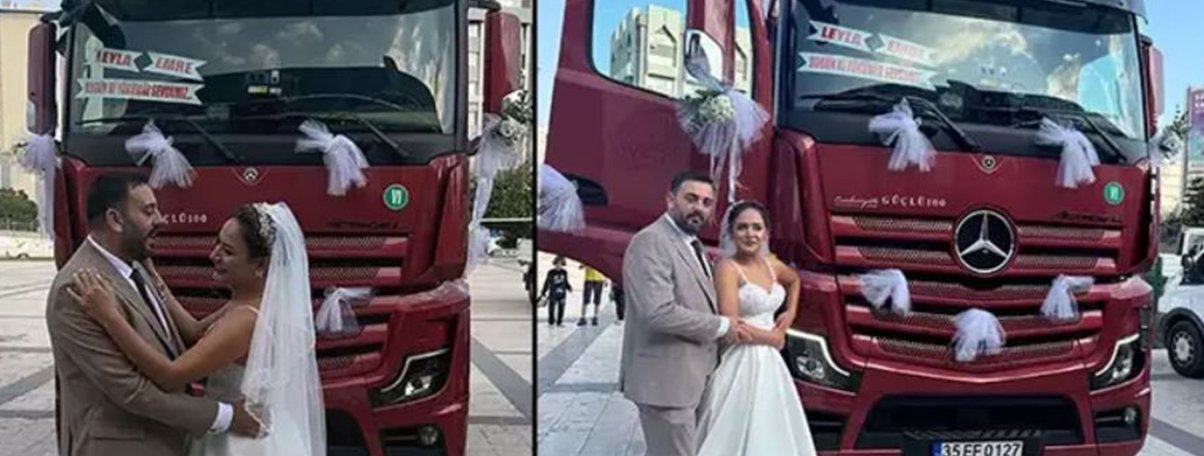 TIR şoförü çiftten, ekmek teknelerinin önünde dans