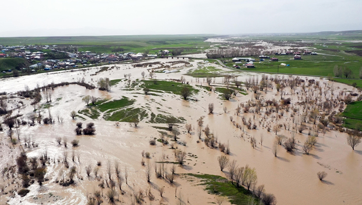 Ağrı’da Murat Nehri’nin taşması sonucu tarım arazilerini su bastı