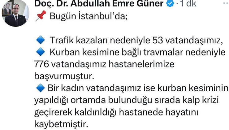 İstanbul İl Sağlık Müdürü Güner, bayram bilançosunu açıkladı