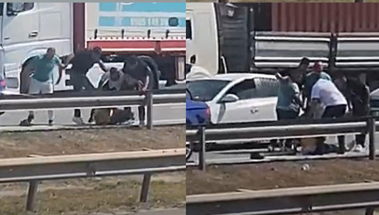 Otoyolda sürücü önce dövüldü sonra suyla ayıtılmaya çalışıldı: O anlar kamerada