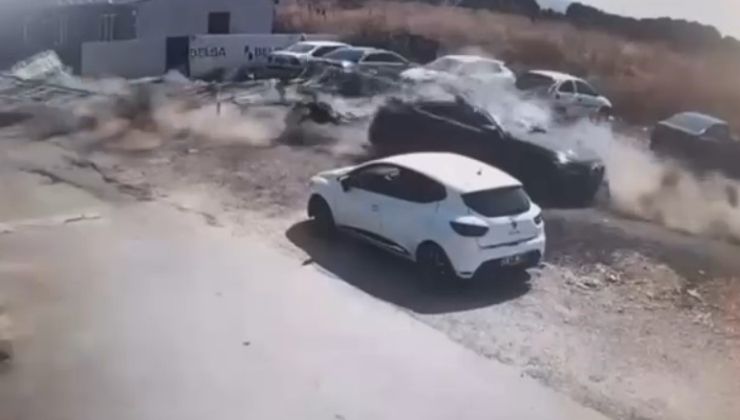 Kule vinç böyle devrildi, sahada çalışan Suriyeliler savaş çıktı zannetti