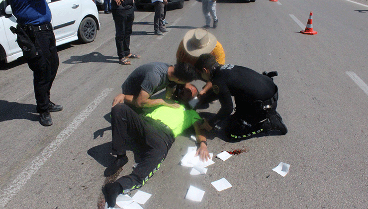 Aksaray’da ehliyetsiz sürücü, ‘dur’ ihtarına uymadı, motosikleti ile polise çarptı