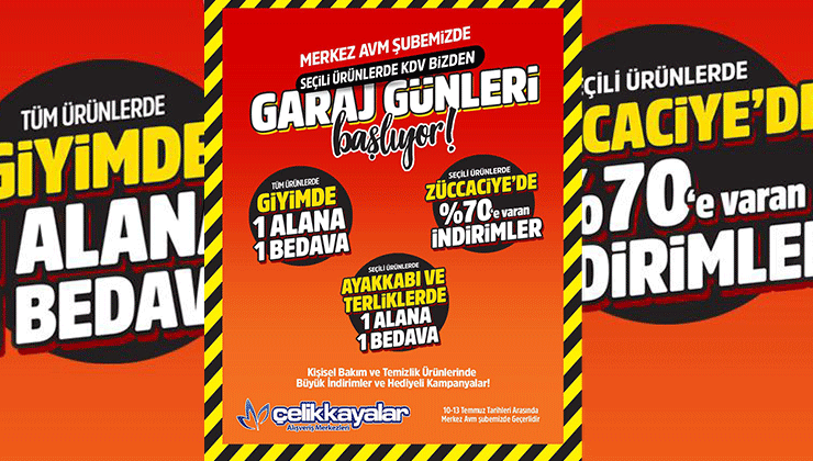 Çelikkayalar Merkez AVM’de ‘Garaj Günleri’ indirimi başlıyor