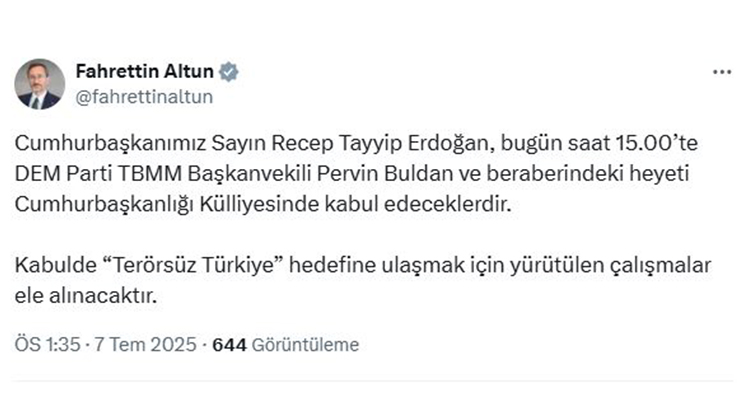 Cumhurbaşkanı Erdoğan, DEM Parti heyetini kabul edecek