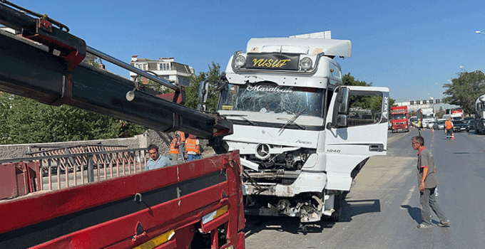 Kontrolden çıkan tır bariyerleri biçti