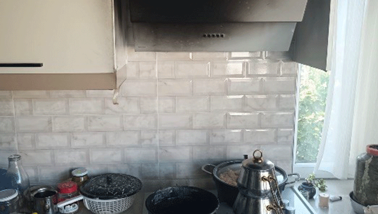 Manyas’ta apartman dairesinin mutfağında yangın çıktı