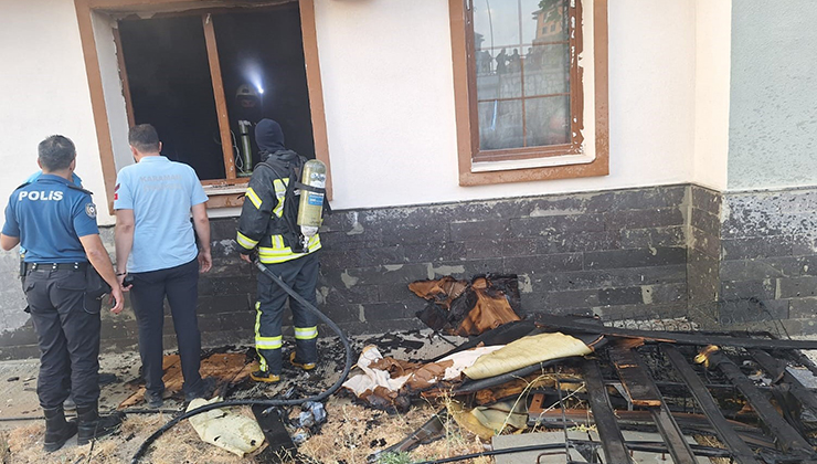 Karaman’da apartmanın giriş katındaki dairede çıkan yangın korkuttu