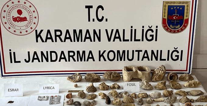 Karaman’da kenevir ve 63 adet fosil ele geçirildi