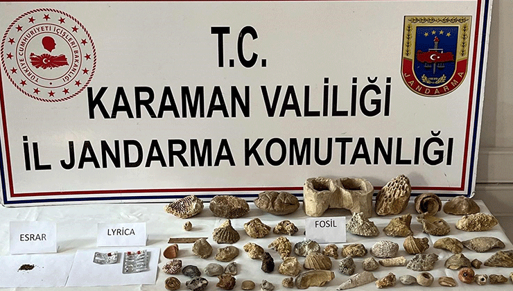 Karaman’da kenevir ve 63 adet fosil ele geçirildi