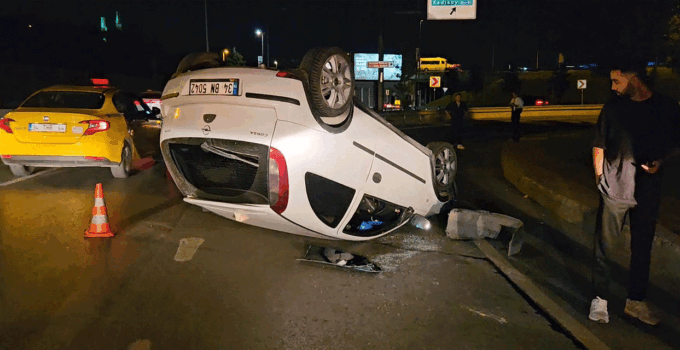 Şişli’de kaldırıma çıkan otomobil takla attı; sürücü yara almadan kurtuldu