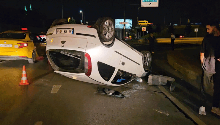 Şişli’de kaldırıma çıkan otomobil takla attı; sürücü yara almadan kurtuldu