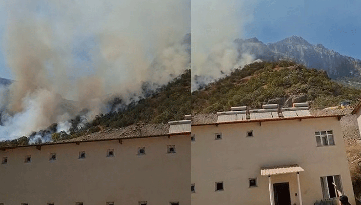 Hakkari-Çukurca kara yolundaki makilik alanda yangın çıktı
