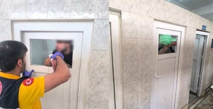 Madde krizine giren kişi caminin tuvalet camlarını parçaladı