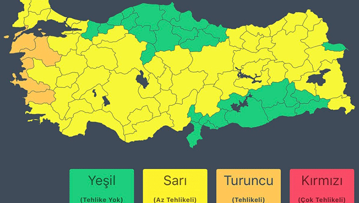 İçişleri Bakanlığından 52 il için “sarı”, 4 il için de “turuncu” kodlu meteorolojik uyarı