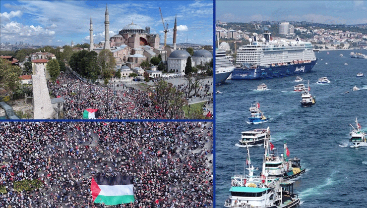 İstanbul’da, Gazze’ye giden Uluslararası Özgürlük Filosu’na destek yürüyüşü