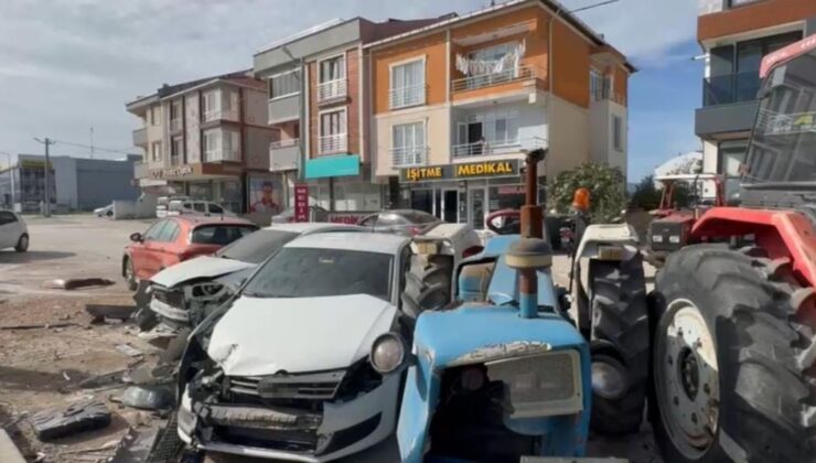Kontrolden çıkan tır, park halindeki 8 araca çarptı
